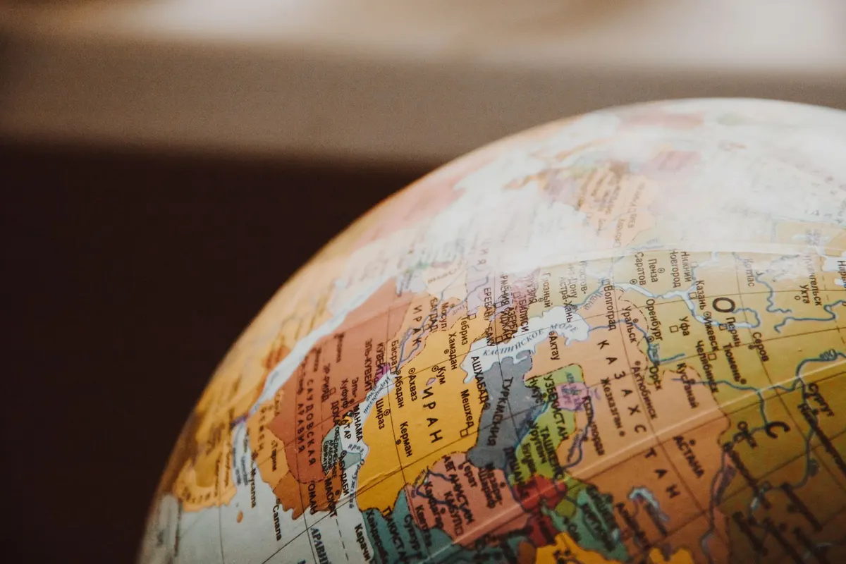 Printed globe showing Europe and Asia